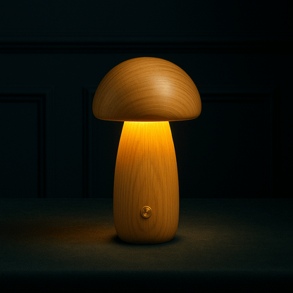 Table Light | Carved Wood Mushroom Design