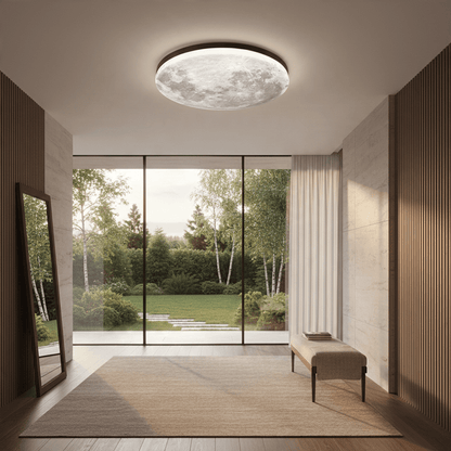 Elvora Ceiling Light | Lunar Disc Wood Ring LED Design