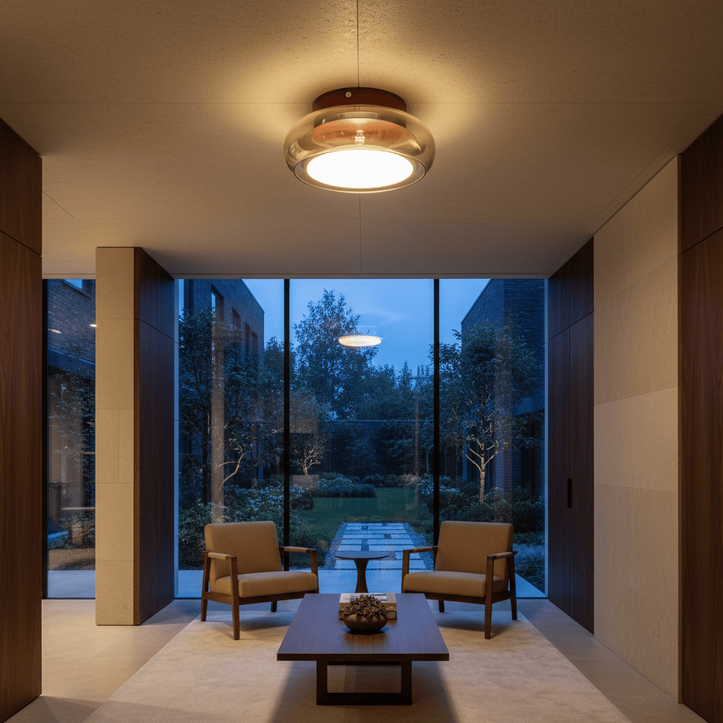 Elvora Ceiling Light | Retro Amber Glass Flush Mount