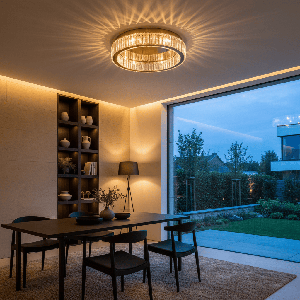 Elvora Ceiling Light | Round Crystal Ring Design