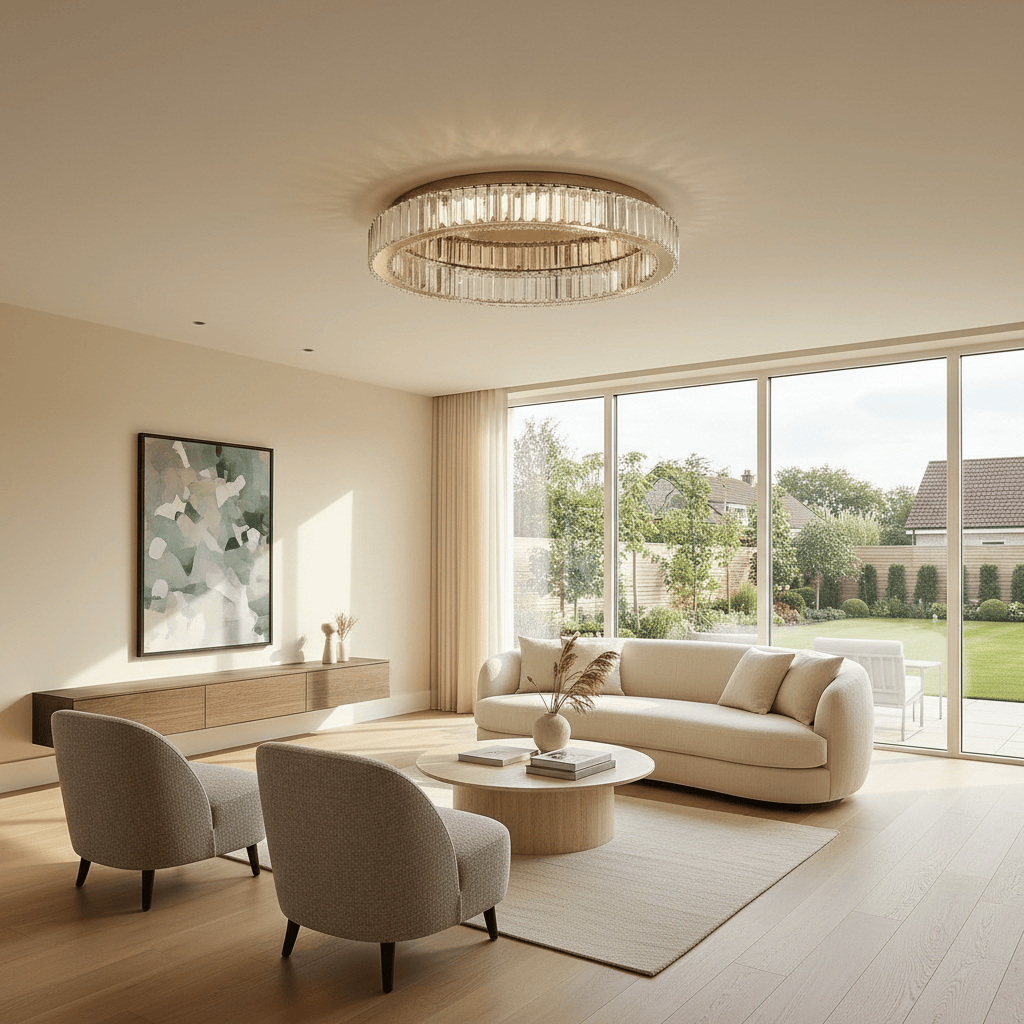 Elvora Ceiling Light | Round Crystal Ring Design
