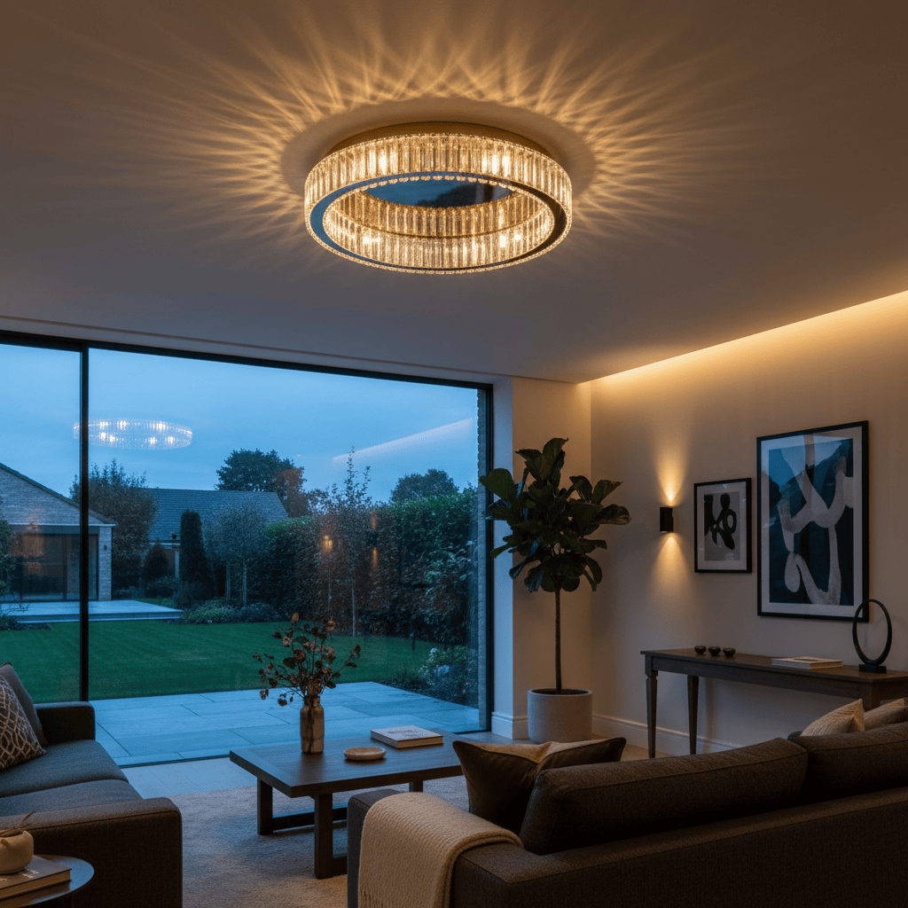 Elvora Ceiling Light | Round Crystal Ring Design