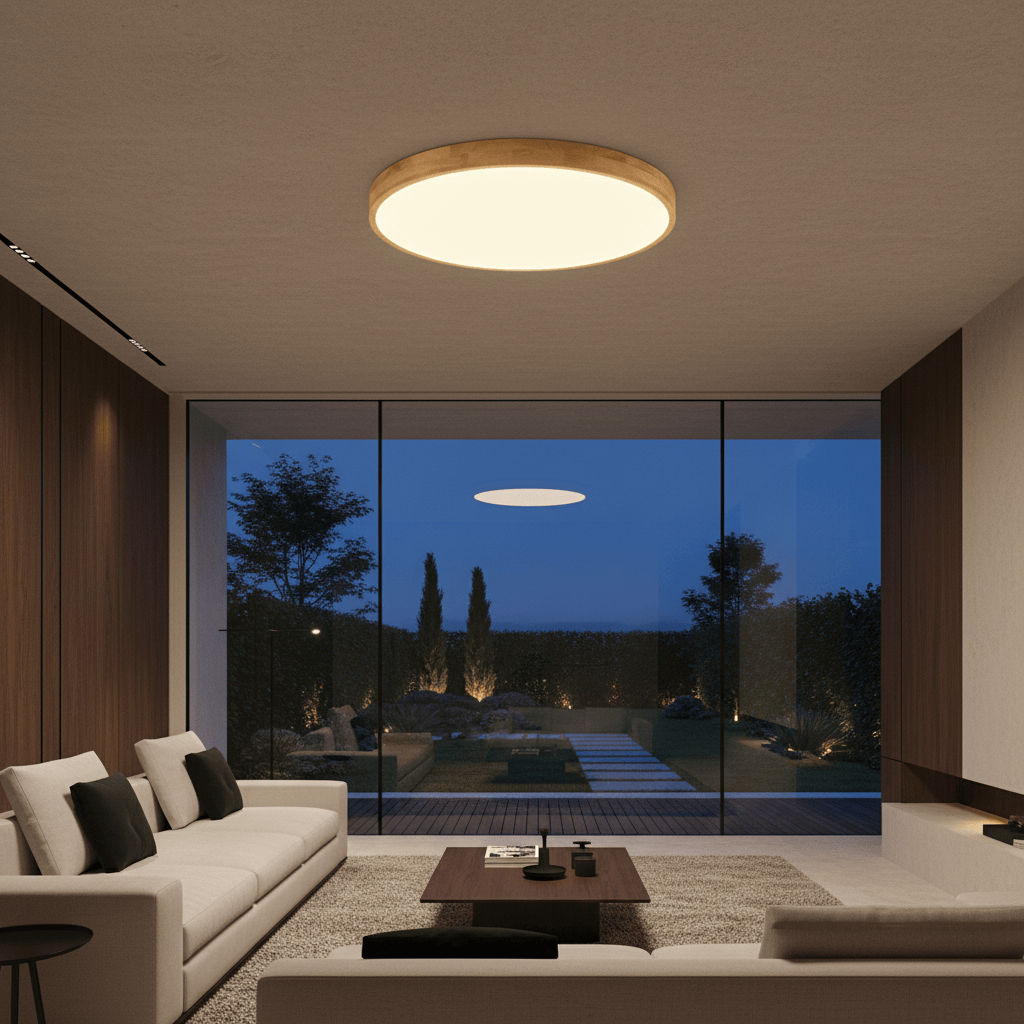 Elvora Ceiling Light | Round Wood Frame LED Design