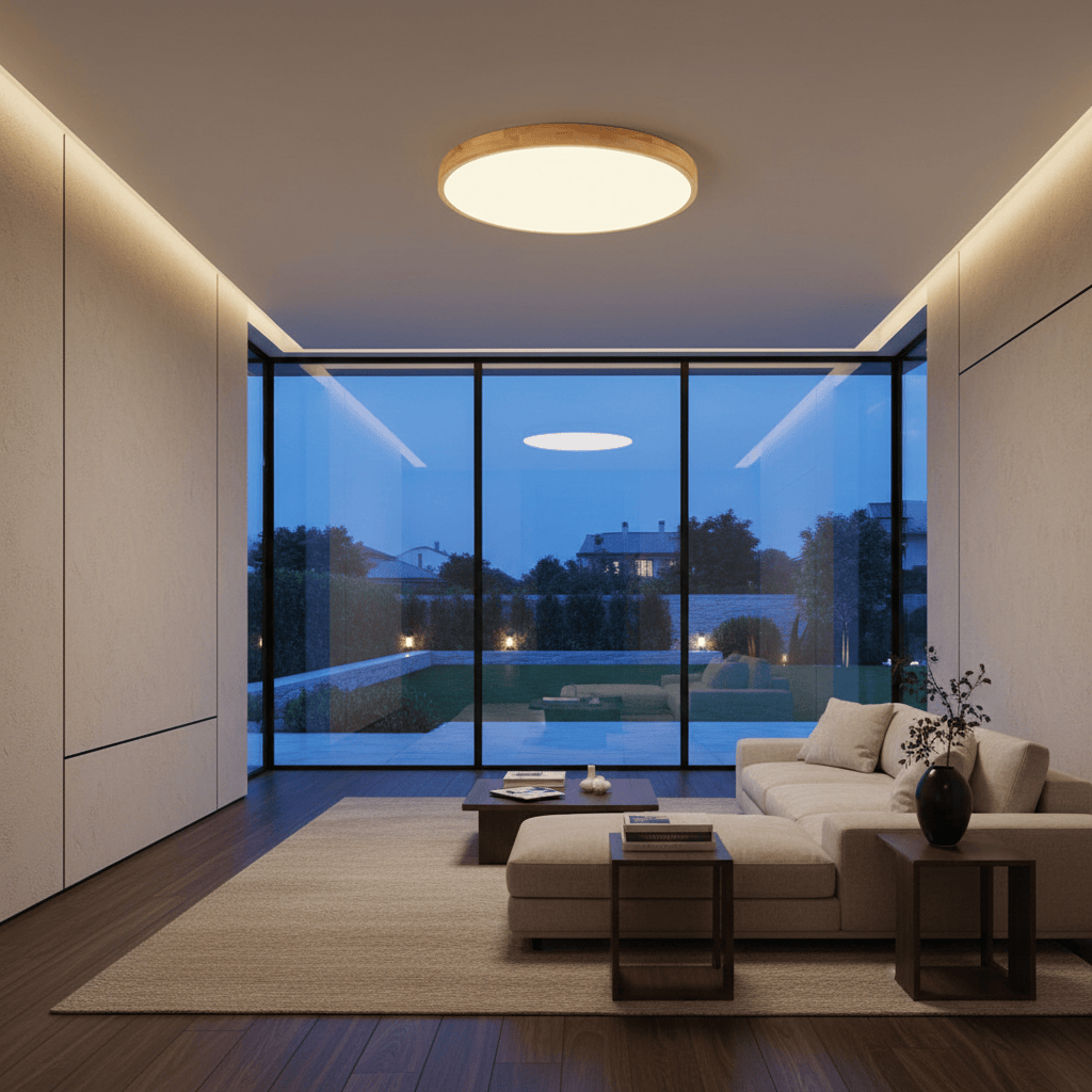 Elvora Ceiling Light | Round Wood Frame LED Design