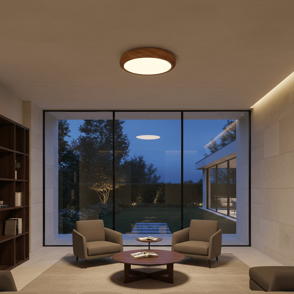 Elvora Ceiling Light | Round Wood Grain LED Design