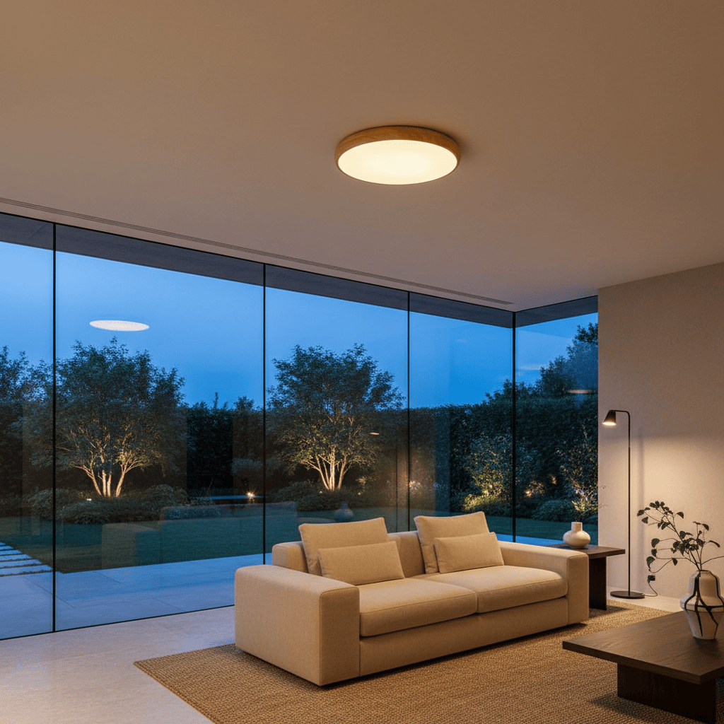 Elvora Ceiling Light | Round Wood Grain LED Design