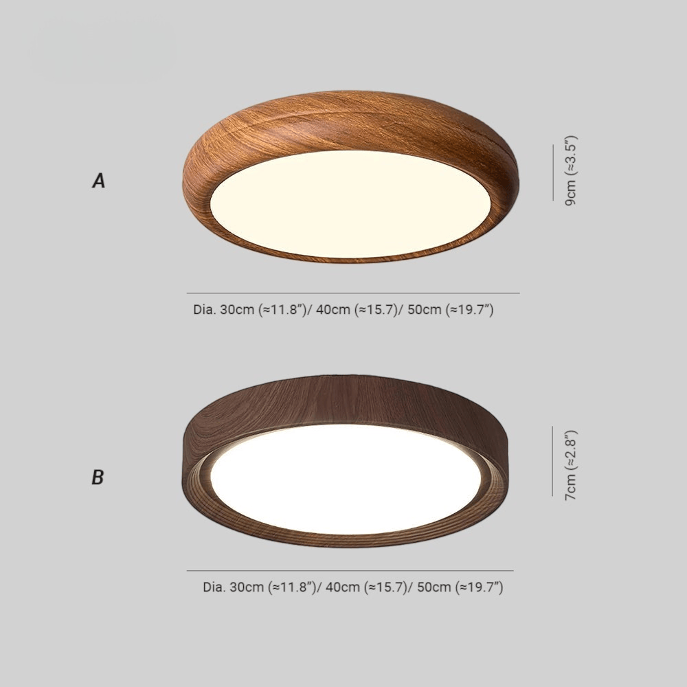Elvora Ceiling Light | Round Wood Grain LED Design