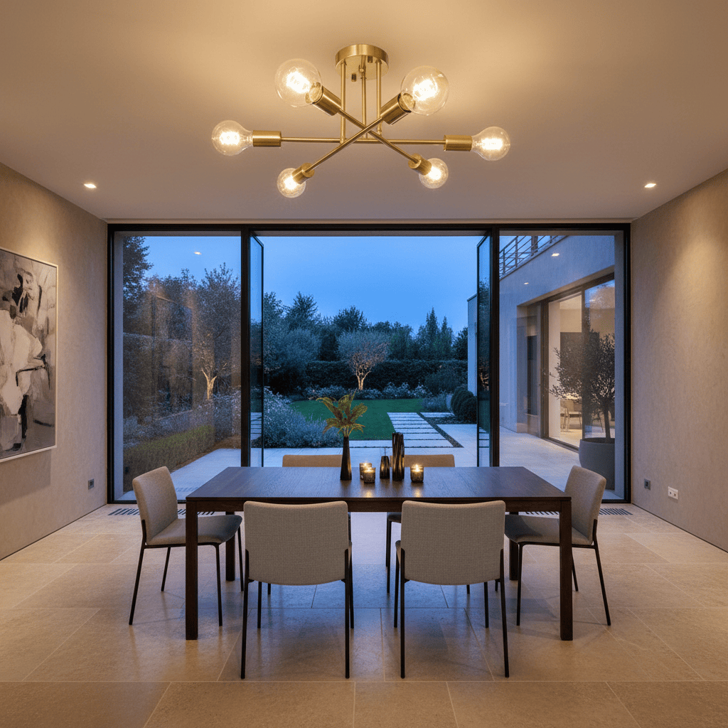 Elvora Ceiling Light | Sputnik Brass Semi Flush Design