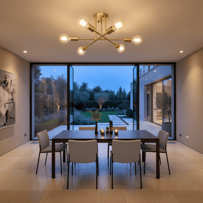 Elvora Ceiling Light | Sputnik Brass Semi Flush Design
