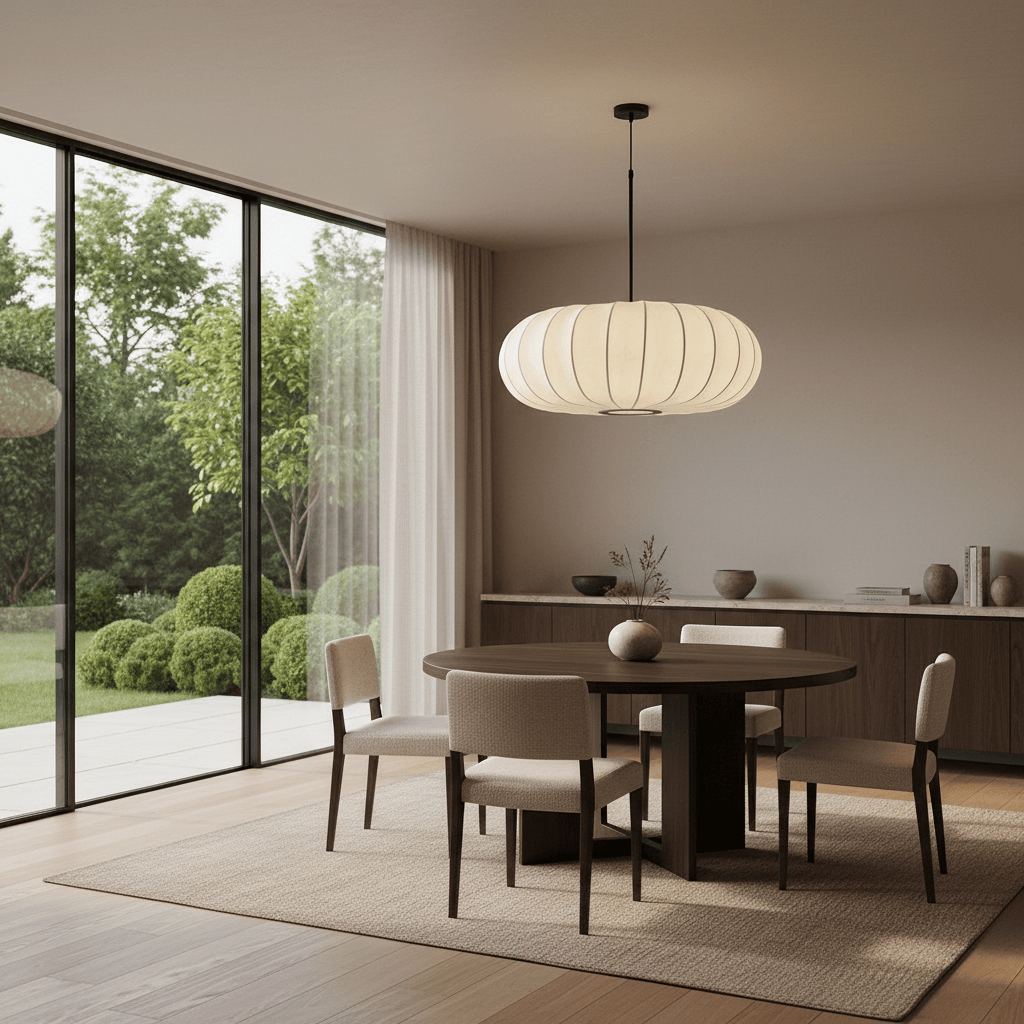 Elvora Pendant Light | Oval Ribbed Silk Shade