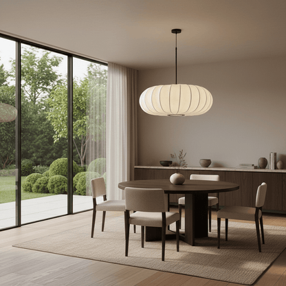 Elvora Pendant Light | Oval Ribbed Silk Shade