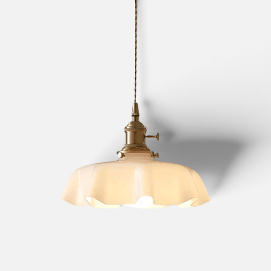 Elvora Pendant Light | Scalloped Cream Glass Brass Design