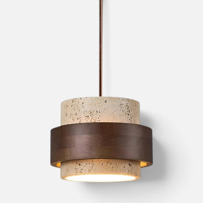 Elvora Pendant Light | Travertine Wood Cylinder Design