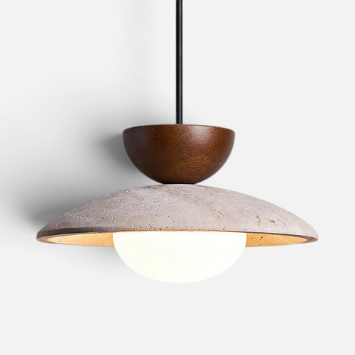 Elvora Pendant Light | Travertine Wood Dome Design