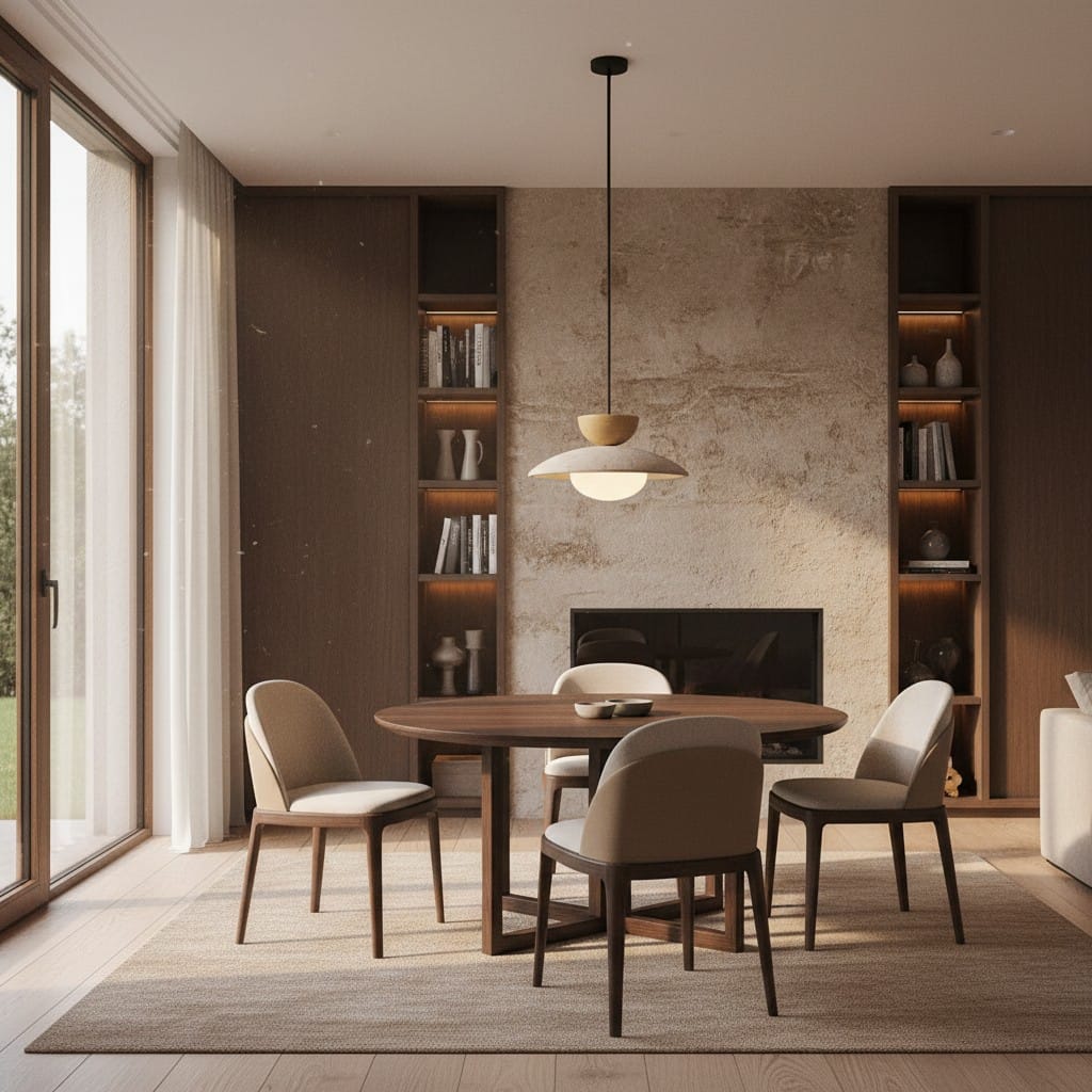 Elvora Pendant Light | Travertine Wood Dome Design
