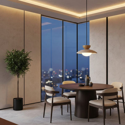 Elvora Pendant Light | Travertine Wood Dome Design