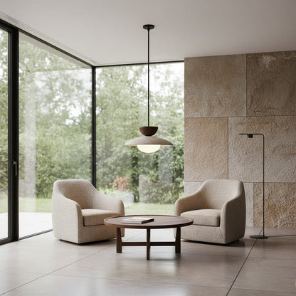 Elvora Pendant Light | Travertine Wood Dome Design