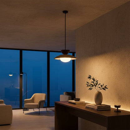 Elvora Pendant Light | Travertine Wood Dome Design