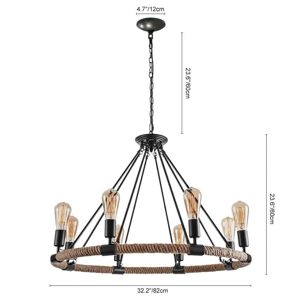 Elvora Pendant Light | Wagon Wheel Rope Chandelier