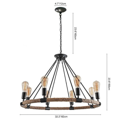 Elvora Pendant Light | Wagon Wheel Rope Chandelier