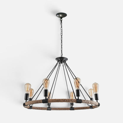 Elvora Pendant Light | Wagon Wheel Rope Chandelier