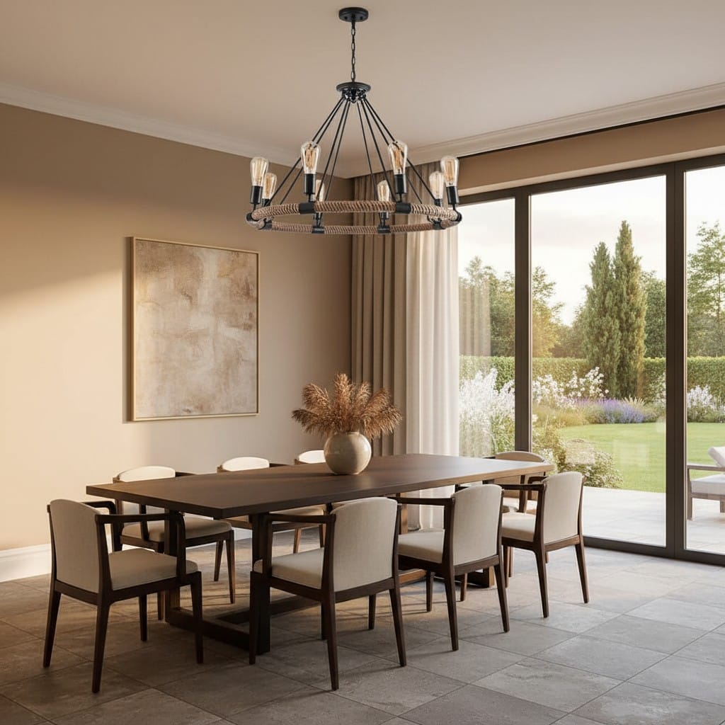 Elvora Pendant Light | Wagon Wheel Rope Chandelier