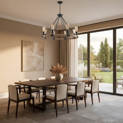 Elvora Pendant Light | Wagon Wheel Rope Chandelier