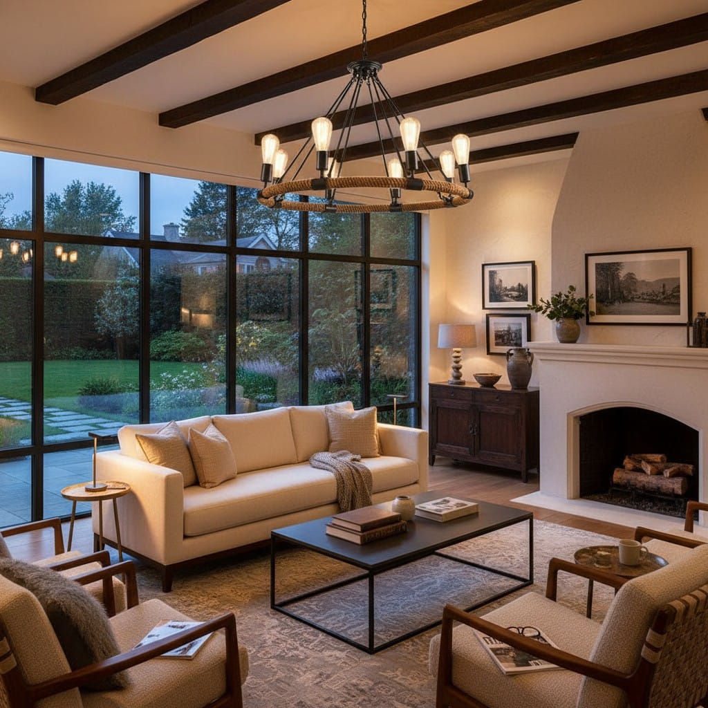 Elvora Pendant Light | Wagon Wheel Rope Chandelier