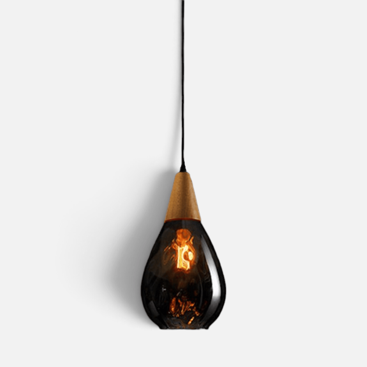 Elvora Pendant Light | Wood Cap Glass Teardrop Design