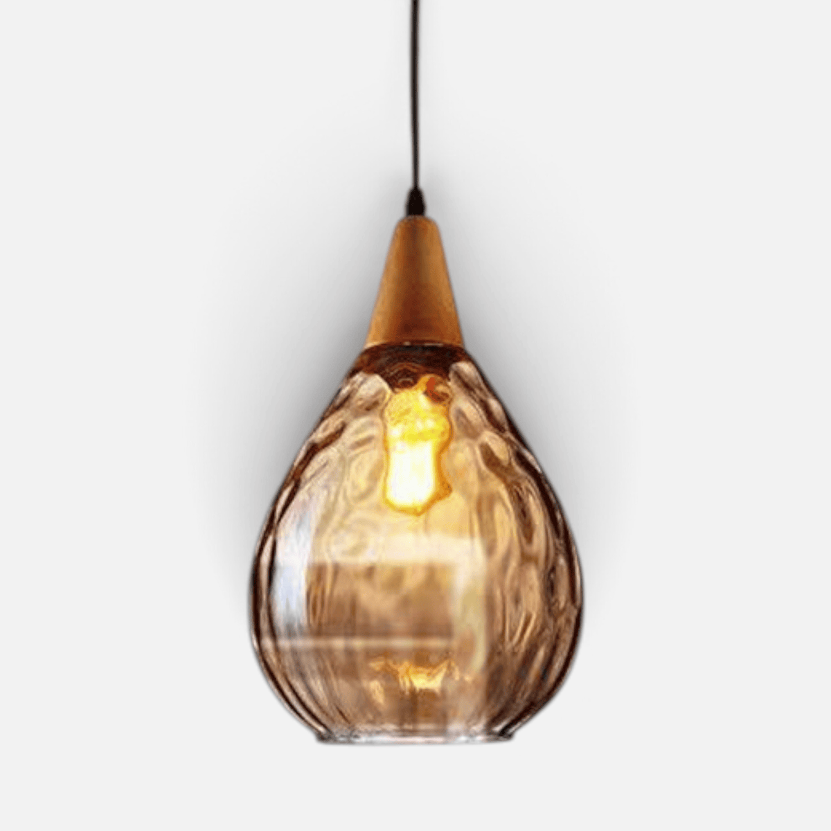 Elvora Pendant Light | Wood Cap Glass Teardrop Design
