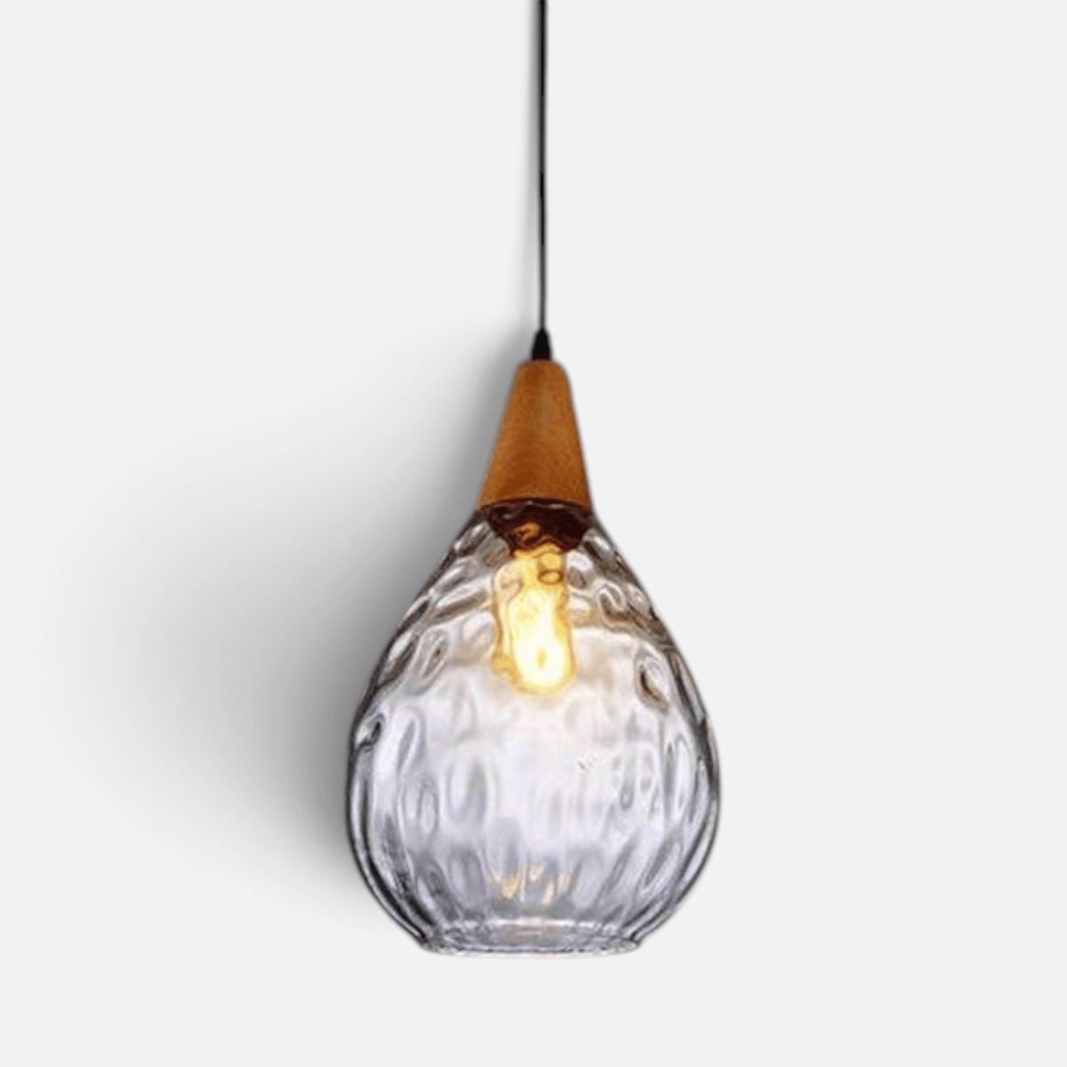 Elvora Pendant Light | Wood Cap Glass Teardrop Design