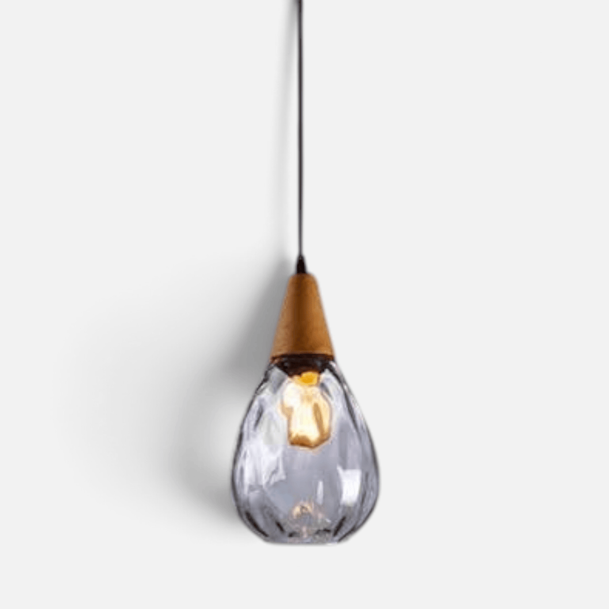Elvora Pendant Light | Wood Cap Glass Teardrop Design
