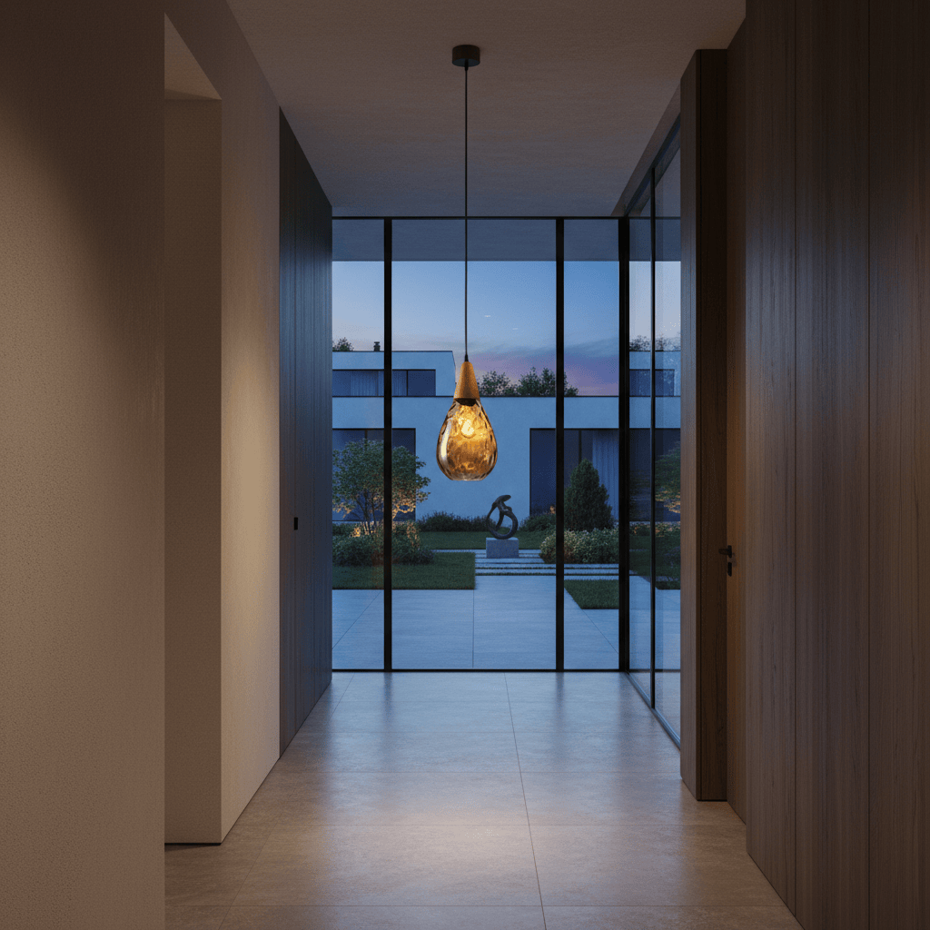 Elvora Pendant Light | Wood Cap Glass Teardrop Design