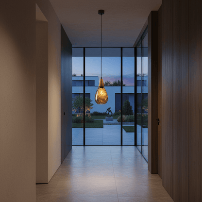 Elvora Pendant Light | Wood Cap Glass Teardrop Design