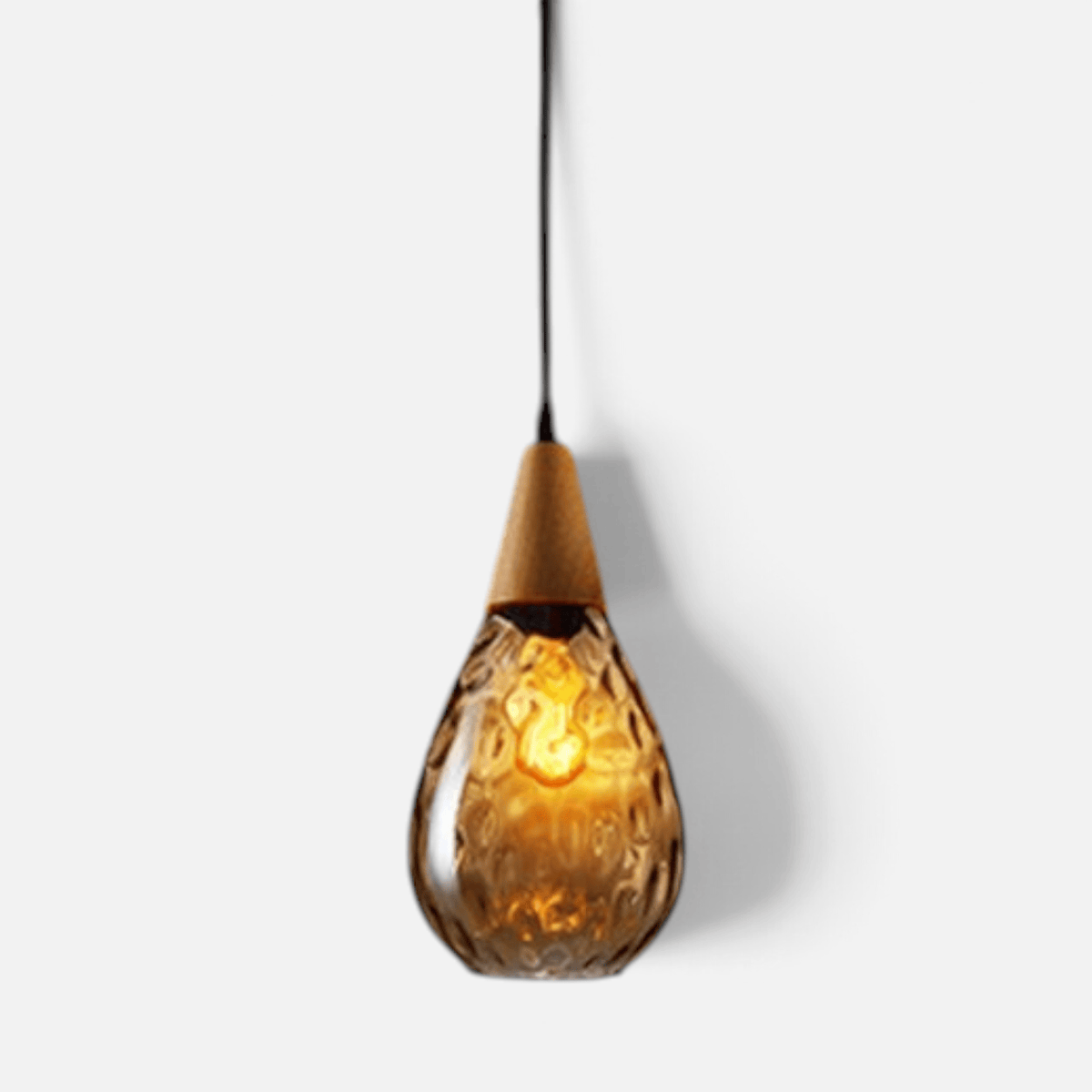 Elvora Pendant Light | Wood Cap Glass Teardrop Design