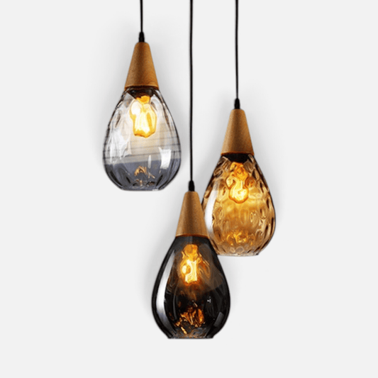 Elvora Pendant Light | Wood Cap Glass Teardrop Design