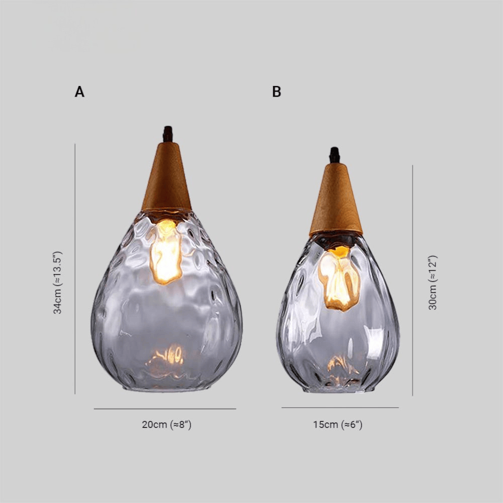 Elvora Pendant Light | Wood Cap Glass Teardrop Design