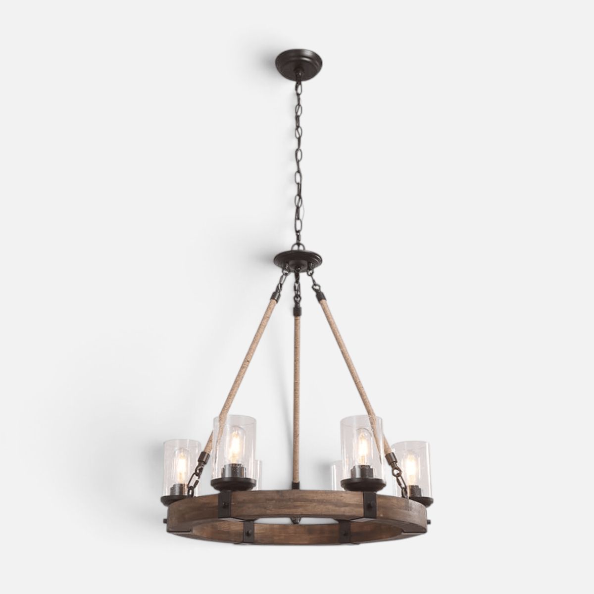 Elvora Pendant Light | Wood Ring Rope Chandelier