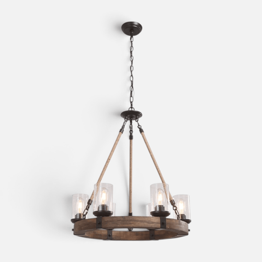 Elvora Pendant Light | Wood Ring Rope Chandelier
