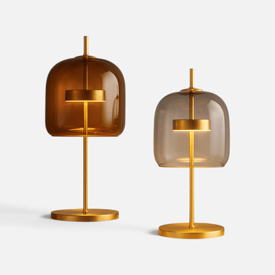 Elvora Table Light | Glass Dome Gold Stem Round Base Design