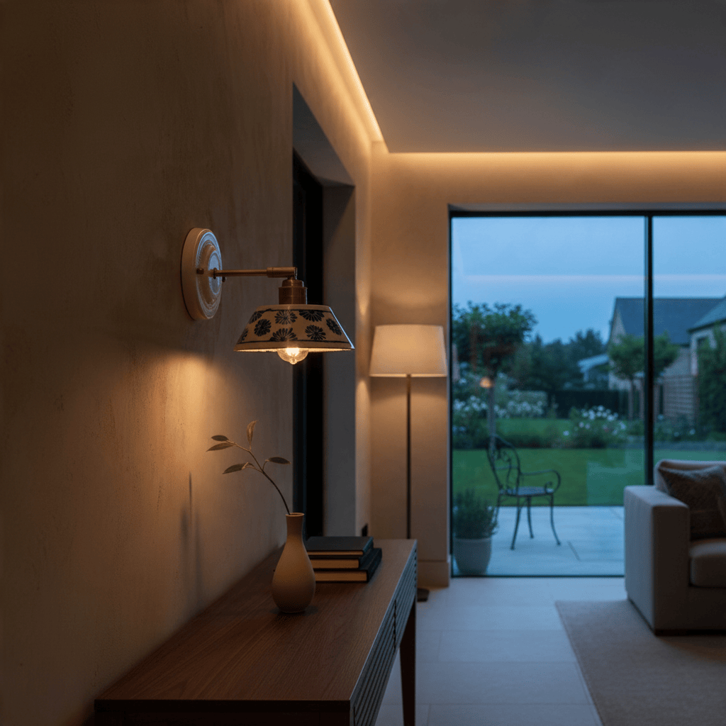 Elvora Wall Light | Indigo Ceramic Floral Brass Design