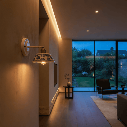 Elvora Wall Light | Indigo Ceramic Floral Brass Design