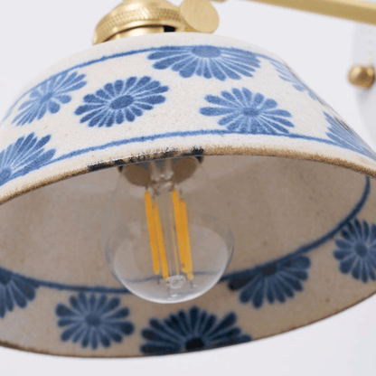 Elvora Wall Light | Indigo Ceramic Floral Brass Design