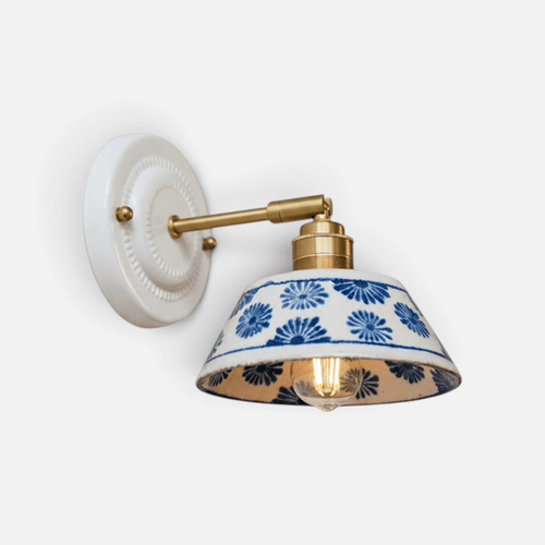 Elvora Wall Light | Indigo Ceramic Floral Brass Design