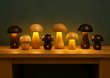 Table Light | Carved Wood Mushroom Design