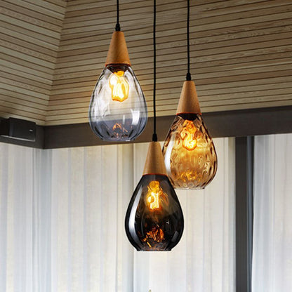 Pendant Light | Wood Cap Glass Teardrop Design
