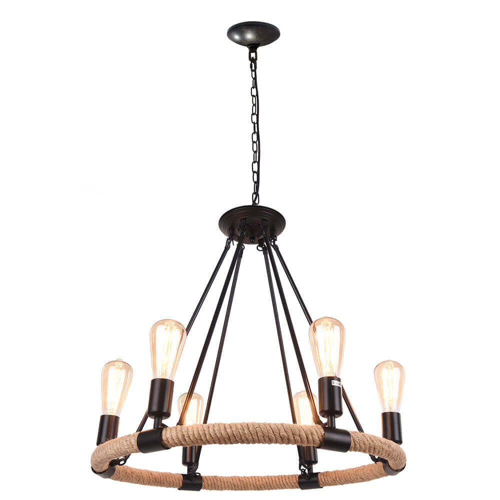 Pendant Light | Wagon Wheel Rope Chandelier