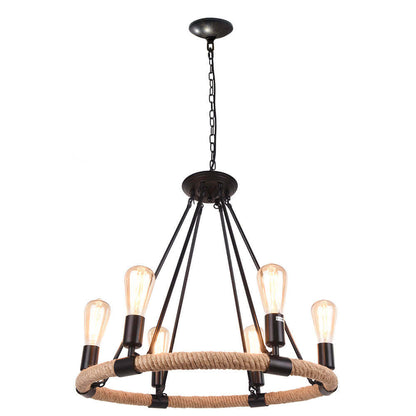 Pendant Light | Wagon Wheel Rope Chandelier