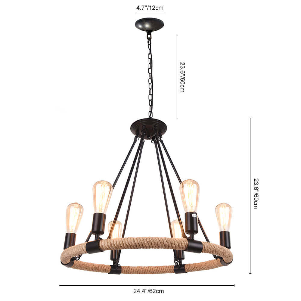 Pendant Light | Wagon Wheel Rope Chandelier