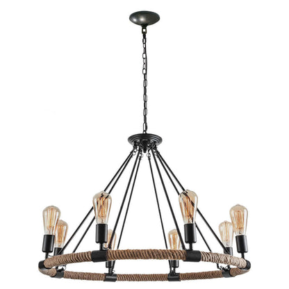Pendant Light | Wagon Wheel Rope Chandelier